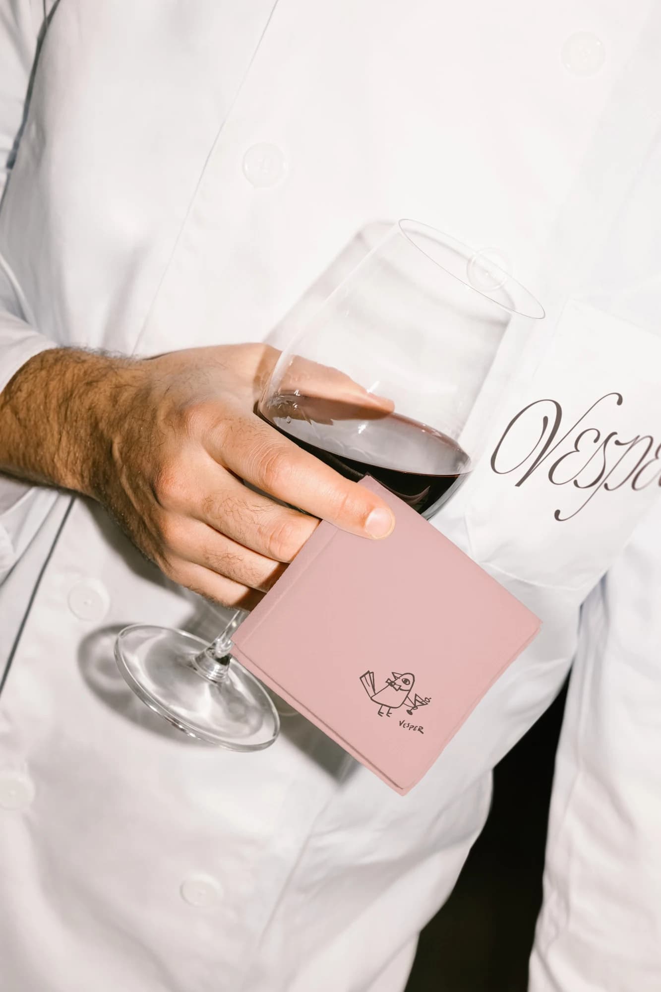 Wine glass and blush Vesper cocktail napkin